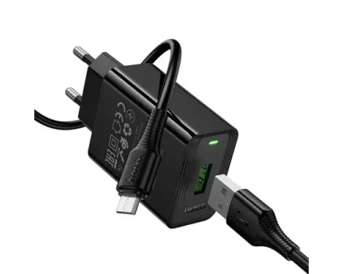 МЗП HOCO CS92A Leader single port QC3.0 charger set(Micro) (EU) Black mag-6942007671040153873