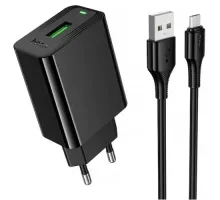 МЗП HOCO CS92A Leader single port QC3.0 charger set(Micro) (EU) Black mag-6942007671040153873
