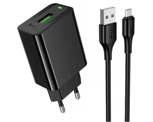 МЗП HOCO CS92A Leader single port QC3.0 charger set(Micro) (EU) Black mag-6942007671040153873