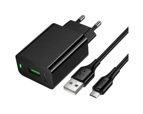 МЗП HOCO CS92A Leader single port QC3.0 charger set(Micro) (EU) Black mag-6942007671040153873