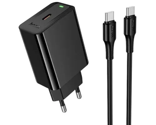 МЗП HOCO CS93A Leader single port PD20W charger set(C to C) (EU) Black mag-6942007671071153715