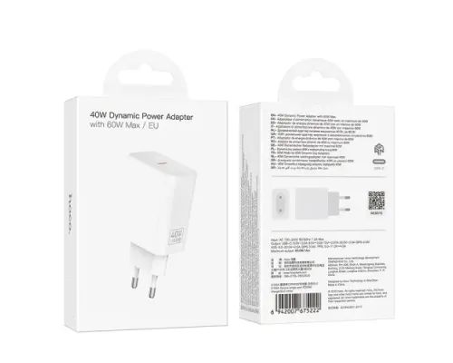 МЗП HOCO C162A Source single port PD40W charger White mag-6942007675222153058