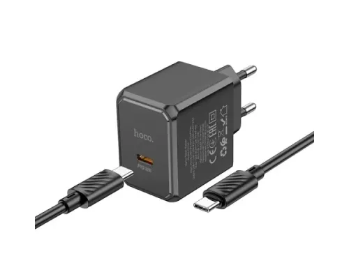 МЗП HOCO CS15A Ocean single port PD30W charger set(Type-C to Type-C) Black mag-6942007603973131466