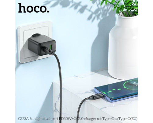 МЗП HOCO CS23A Sunlight dual-port PD30W+QC3.0 charger set(Type-C to Type-C) Black mag-6942007609968135799