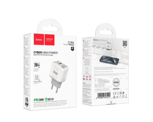 МЗП HOCO C135A Rock PD20W+QC3.0 charger White mag-6942007627221137240