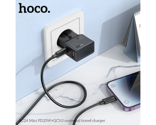 МЗП HOCO AC24 Mini PD25W+QC3.0 universal travel charger Black mag-6942007632379132686