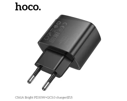 МЗП HOCO CS61A Bright PD30W+QC3.0 charger Black mag-6942007638425144048