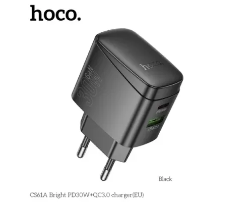 МЗП HOCO CS61A Bright PD30W+QC3.0 charger Black mag-6942007638425144048