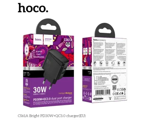 МЗП HOCO CS61A Bright PD30W+QC3.0 charger Black mag-6942007638425144048