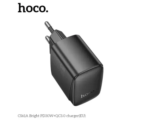 МЗП HOCO CS61A Bright PD30W+QC3.0 charger Black mag-6942007638425144048