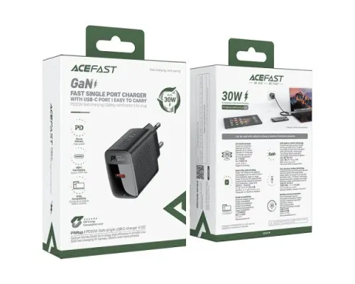 МЗП ACEFAST A102 PD30W GaN single USB-C charger Black mag-6974316283287153793