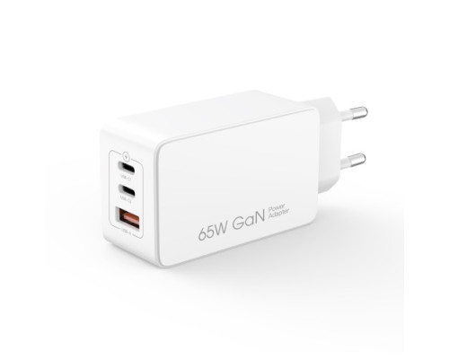 МЗП XO CE13 (EU) 65W GaN tech fast charging (2USB-C 65W/1USB-A 22.5W) Білий mag-6920680844272140353
