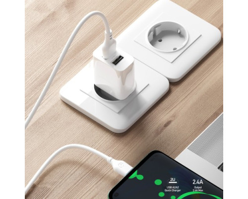 МЗП XO L109 Dual USB-A 2.4A Charger with lightning cable Білий mag-6920680845323133073