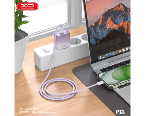 МЗП XO CE18 (EU) PD30W USB-C fast charging charger Фіолетовий mag-692068085169019237