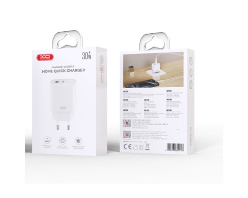 МЗП XO CE30 30W 1USB-A+1USB-C fast charger Білий mag-6920680859016140413