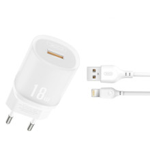 МЗП XO L157 QC3.0 18W Charging Charger with Lightning cable білий mag-6920680859313136214