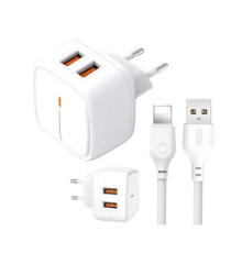 МЗП XO L61 12W 2USB port 2.4A charger with Lightning cable Білий mag-692068087151319823