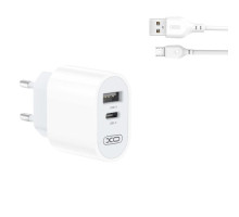 МЗП XO L97 A+C dual port Home charger with Micro cable Білий mag-6920680829507140639