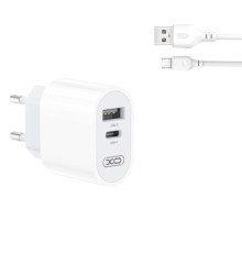 МЗП XO L97 A+C dual port Home charger with Micro cable Білий mag-6920680829507140639