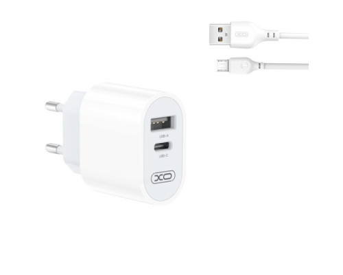 МЗП XO L97 A+C dual port Home charger with Micro cable Білий mag-6920680829507140639
