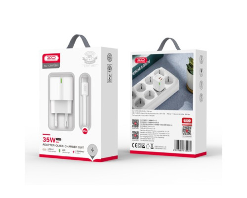 МЗП XO CE07EU PD 35W GaN lamp display fast Charger with TYPE-C cable білий mag-6920680832996136188