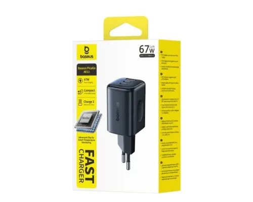 МЗП Baseus PicoGo AE11 Fast Charger 2C+U 67W Black E0121200 mag-6932172699963152092