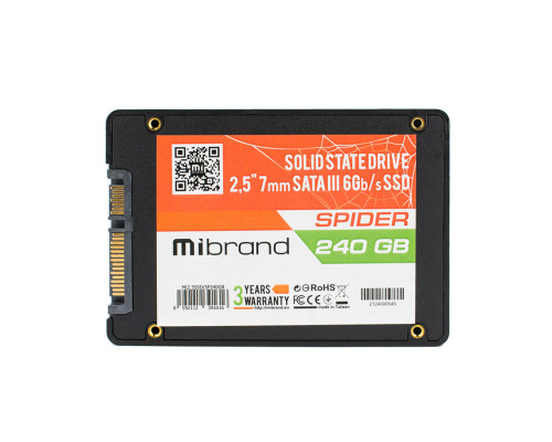 Жорсткий диск 2.5 SSD 240Gb Mibrand Spider Series, MI2.5SSD/SP240GB, 3D TLC, SATA-III 6Gb/s, зап/чит. - 460/550мб/с, BULK NBB-112218