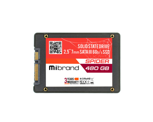 Жорсткий диск 2.5 SSD 480Gb Mibrand Spider Series, MI2.5SSD/SP480GB, 3D TLC, SATA-III 6Gb/s, зап/чит. - 460/550мб/с, BULK NBB-119291