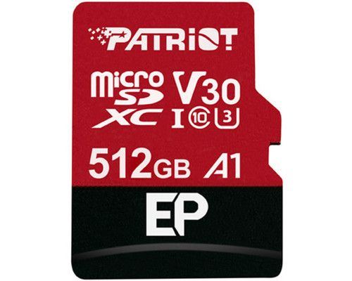 microSDXC (UHS-1 U3) Patriot EP Series 512Gb class 10 V30 (R-100MB/s, W-80MB/s) (adapter SD) (PEF512GEP31MCX)