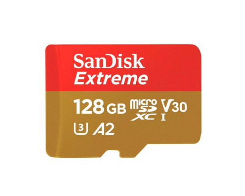 microSDXC (UHS-1 U3) SanDisk Extreme For Action Cams and Drones A2 128Gb class 10 V30 (R190MB/s,W90MB/s) (adapter) (SDSQXAA-128G-GN6AA)