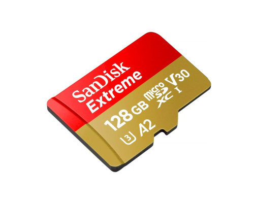 microSDXC (UHS-1 U3) SanDisk Extreme For Action Cams and Drones A2 128Gb class 10 V30 (R190MB/s,W90MB/s) (adapter) (SDSQXAA-128G-GN6AA)