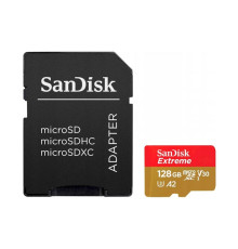 microSDXC (UHS-1 U3) SanDisk Extreme For Action Cams and Drones A2 128Gb class 10 V30 (R190MB/s,W90MB/s) (adapter) (SDSQXAA-128G-GN6AA)