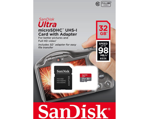 microSDHC (UHS-1) SanDisk Ultra 32Gb class 10 A1 (120Mb/s) (adapter SD) Imaging Packaging (SDSQUA4-032G-GN6IA)