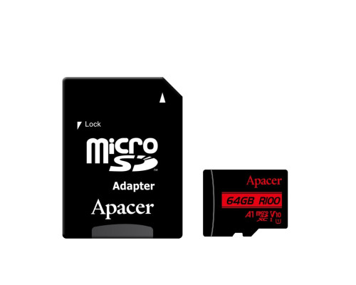 microSDXC (UHS-1) Apacer 64Gb class 10 V10 A1 R100MB/s (adapter SD) (AP64GMCSX10UB-R)