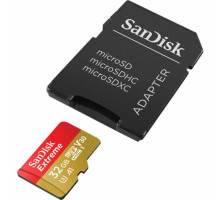 microSDHC (UHS-1 U3) SanDisk Extreme Action A1 32Gb Class 10 V30 (R100Mb/s, W60Mb/s) (adapter SD) (SDSQXAF-032G-GN6AA)