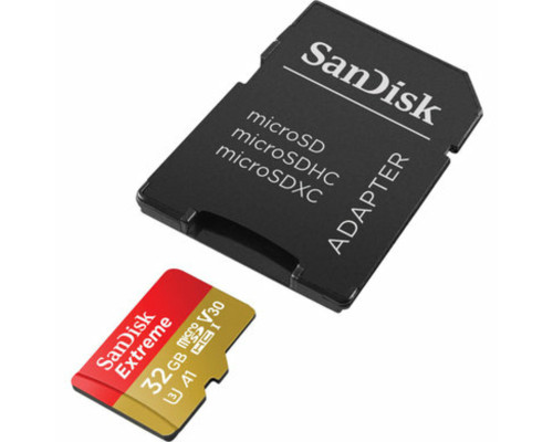 microSDHC (UHS-1 U3) SanDisk Extreme Action A1 32Gb Class 10 V30 (R100Mb/s, W60Mb/s) (adapter SD) (SDSQXAF-032G-GN6AA)