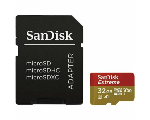 microSDHC (UHS-1 U3) SanDisk Extreme Action A1 32Gb Class 10 V30 (R100Mb/s, W60Mb/s) (adapter SD) (SDSQXAF-032G-GN6AA)