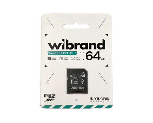 Карта пам'яті microSDXC (UHS-1 U3) Wibrand 64Gb class 10 (adapter SD) (WICDXU3/64GB-A)