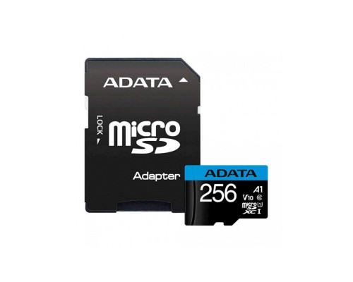 microSDXC (UHS-1) A-DATA Premier 256Gb Class 10 А1 (R-100Mb/s) (adapter SD) (AUSDX256GUICL10A1-RA1)