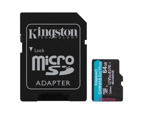 Карта пам'яті microSDXC (UHS-1 U3) Kingston Canvas Go! Plus 64Gb class 10 A2 V30 (R200MB/s) (adapter SD) (SDCG4/64GB)