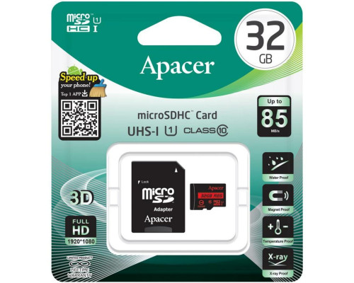 microSDHC (UHS-1) Apacer 32Gb class 10 R85MB/s (adapter SD) (AP32GMCSH10U5-R)