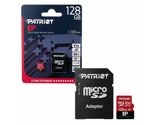 microSDXC (UHS-1 U3) Patriot EP Series 128Gb class 10 V30 (R-100MB/s, W-80MB/s) (adapter SD) (PEF128GEP31MCX)