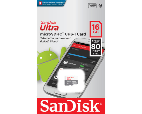 microSDHC (UHS-1) SanDisk Ultra 16Gb class 10 (80Mb/s) (SDSQUNS-016G-GN3MN)