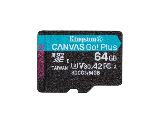 microSDXC (UHS-1 U3) Kingston Canvas Go Plus 64Gb class 10 A2 V30 (R170MB/s, W70MB/s) (SDCG3/64GBSP)