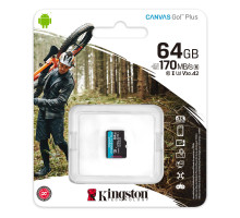 microSDXC (UHS-1 U3) Kingston Canvas Go Plus 64Gb class 10 A2 V30 (R170MB/s, W70MB/s) (SDCG3/64GBSP)