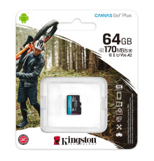 microSDXC (UHS-1 U3) Kingston Canvas Go Plus 64Gb class 10 A2 V30 (R170MB/s, W70MB/s) (SDCG3/64GBSP)