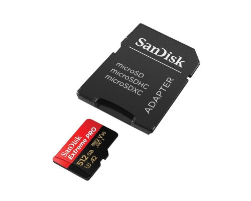 microSDXC (UHS-1 U3) SanDisk Extreme Pro A2 512Gb class 10 V30 (R200MB/s,W140MB/s) (adapter) (SDSQXCD-512G-GN6MA)