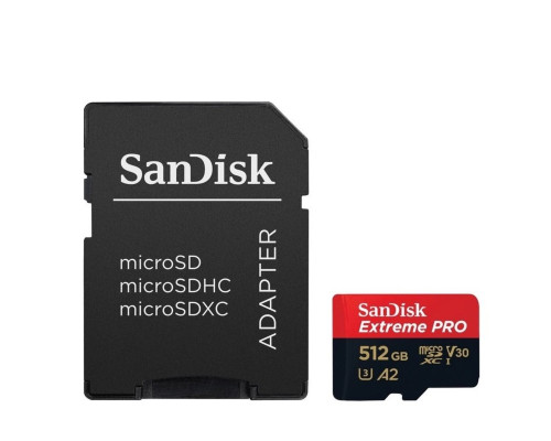 microSDXC (UHS-1 U3) SanDisk Extreme Pro A2 512Gb class 10 V30 (R200MB/s,W140MB/s) (adapter) (SDSQXCD-512G-GN6MA)