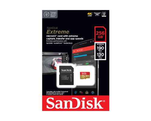 microSDXC (UHS-1 U3) SanDisk Extreme A2 256Gb class 10 V30 (R190MB/s,W130MB/s) (adapter SD) (SDSQXAV-256G-GN6MA)