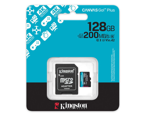 Карта пам'яті microSDXC (UHS-1 U3) Kingston Canvas Go! Plus 128Gb class 10 A2 V30 (R200MB/s) (adapter SD) (SDCG4/128GB)